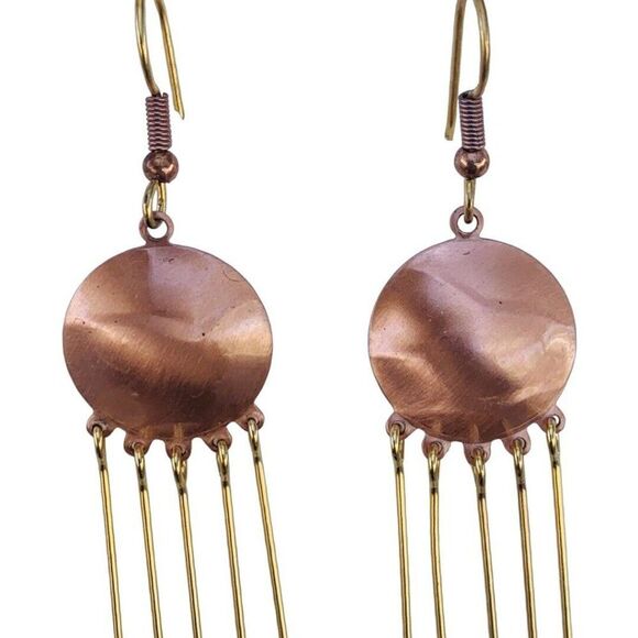 Bohemian Long Copper Fringe Dangle Earrings 3" Gold Tone Boho Hippie Girlcore - Picture 6 of 7